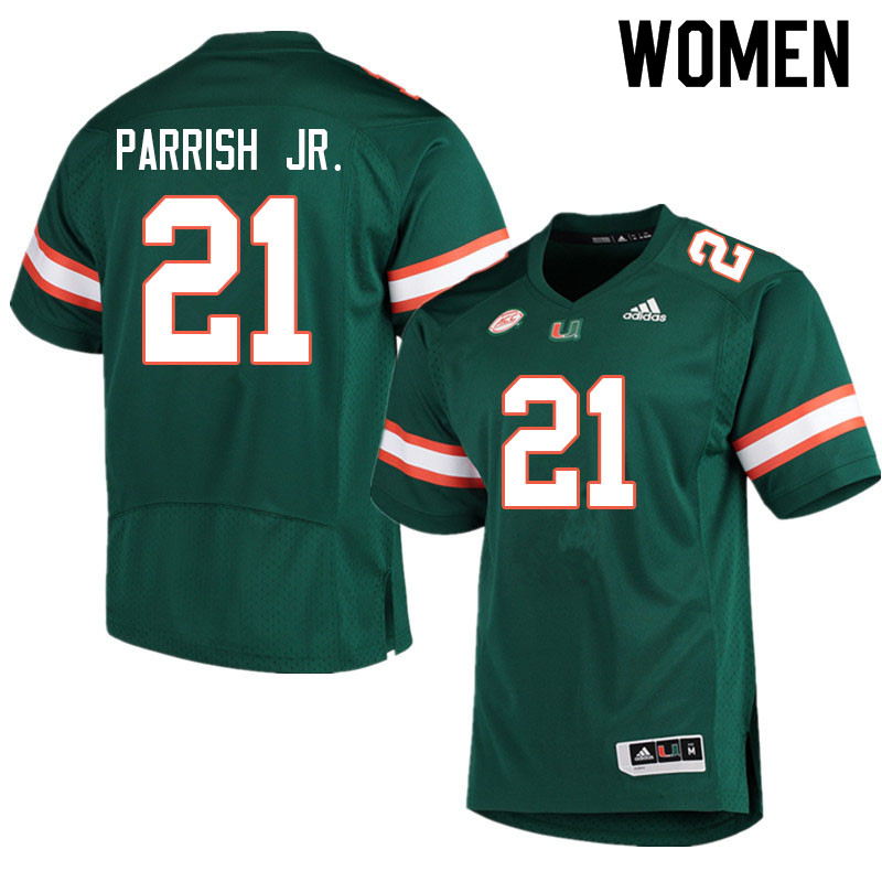 Women #21 Henry Parrish Jr. Miami Hurricanes College Football Jerseys Sale-Green - Click Image to Close